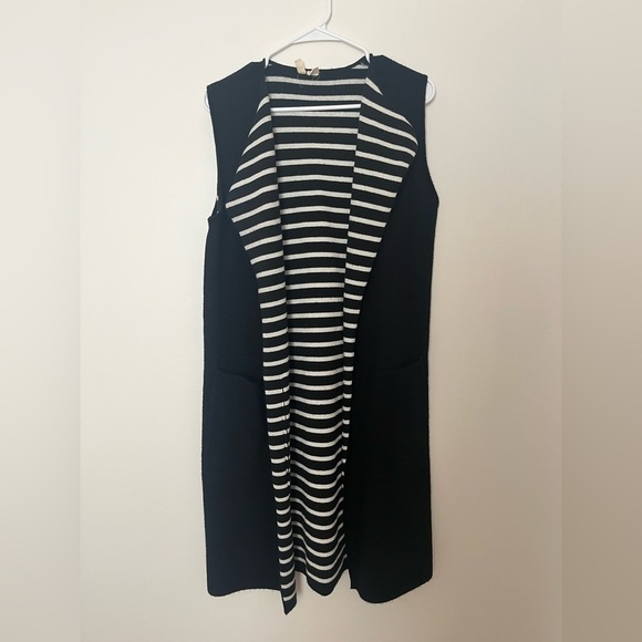 Anthropologie MOTH black and white Stripe Pop Print Long Cardigan Vest Duster - Picture 3 of 11